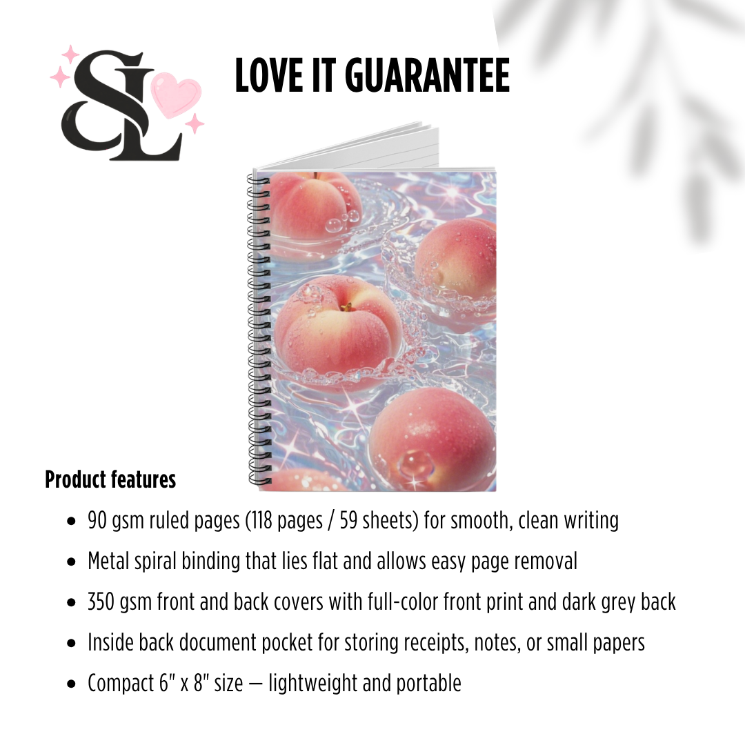 Fresh Peach Splash Notebook | Juicy Fruit Aesthetic Ruled Journal