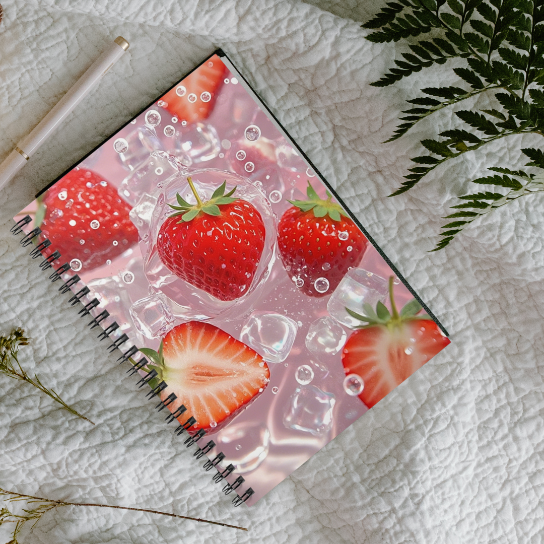 Fresh Strawberry Splash Notebook | Juicy Fruit Aesthetic Ruled Journal