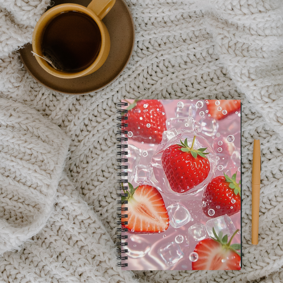Fresh Strawberry Splash Notebook | Juicy Fruit Aesthetic Ruled Journal