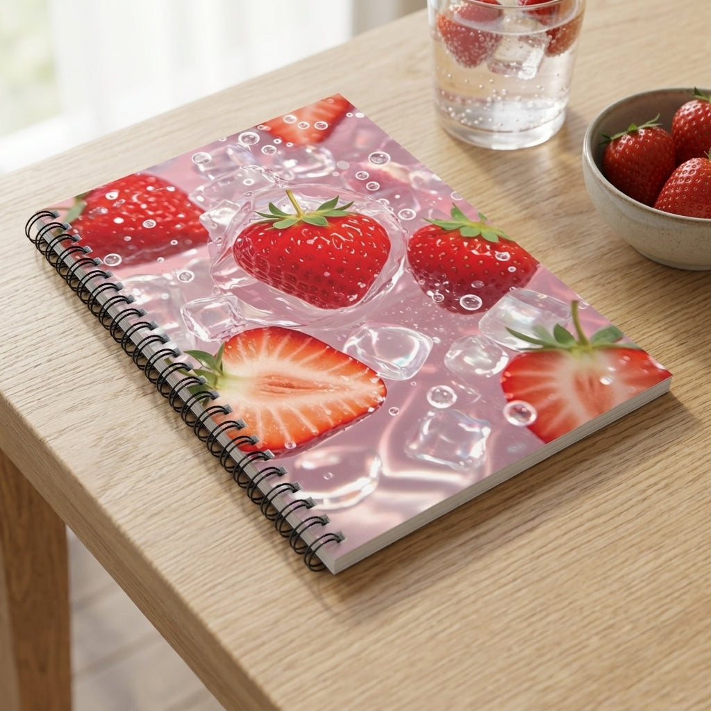 Fresh Strawberry Splash Notebook | Juicy Fruit Aesthetic Ruled Journal