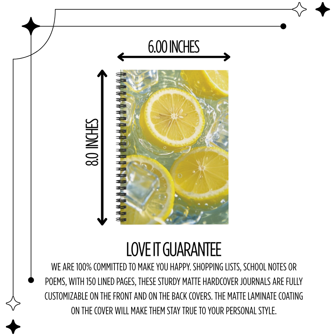 Fresh Lemon Splash Notebook | Citrus Fruit Aesthetic Ruled Journal