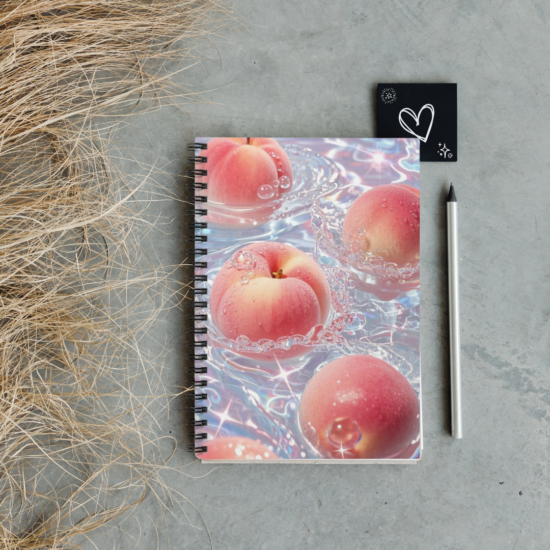 Fresh Peach Splash Notebook | Juicy Fruit Aesthetic Ruled Journal