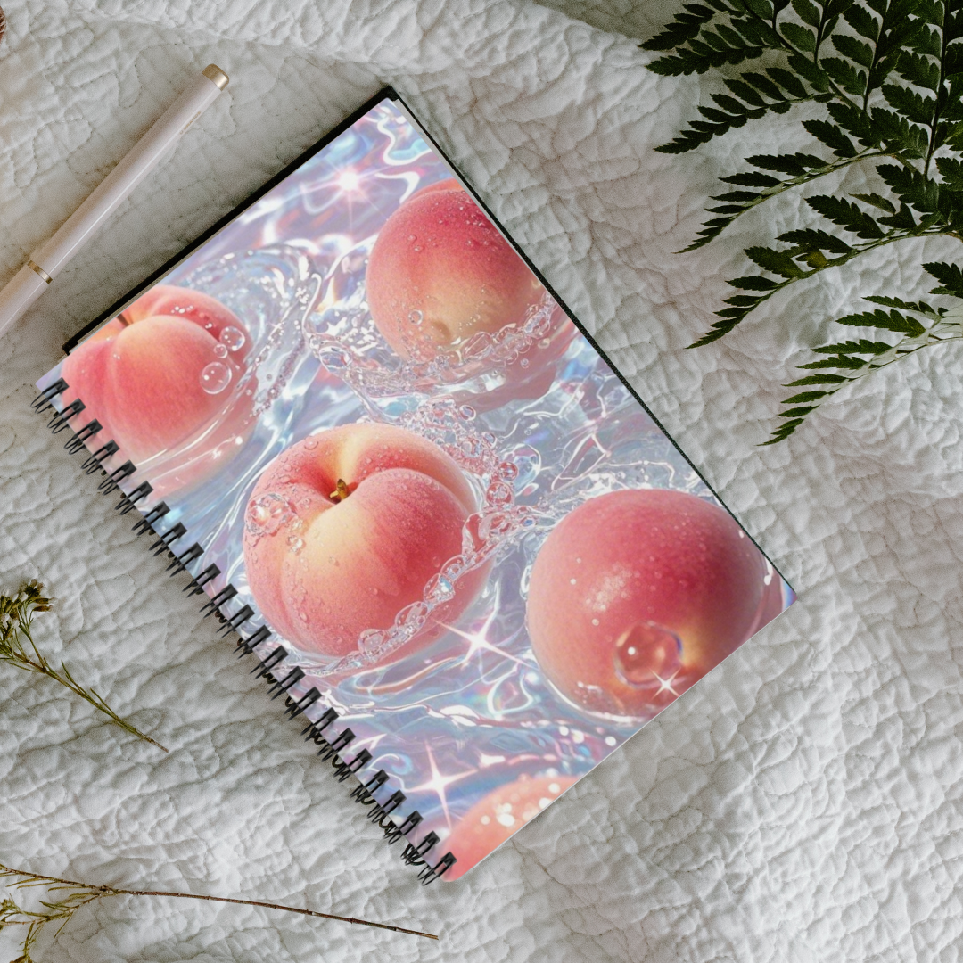 Fresh Peach Splash Notebook | Juicy Fruit Aesthetic Ruled Journal