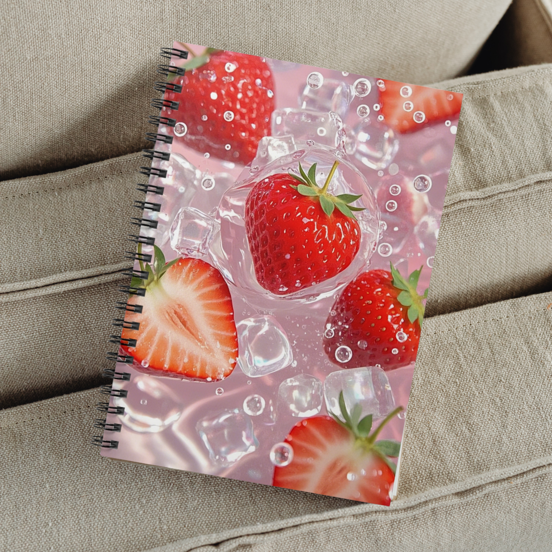Fresh Strawberry Splash Notebook | Juicy Fruit Aesthetic Ruled Journal