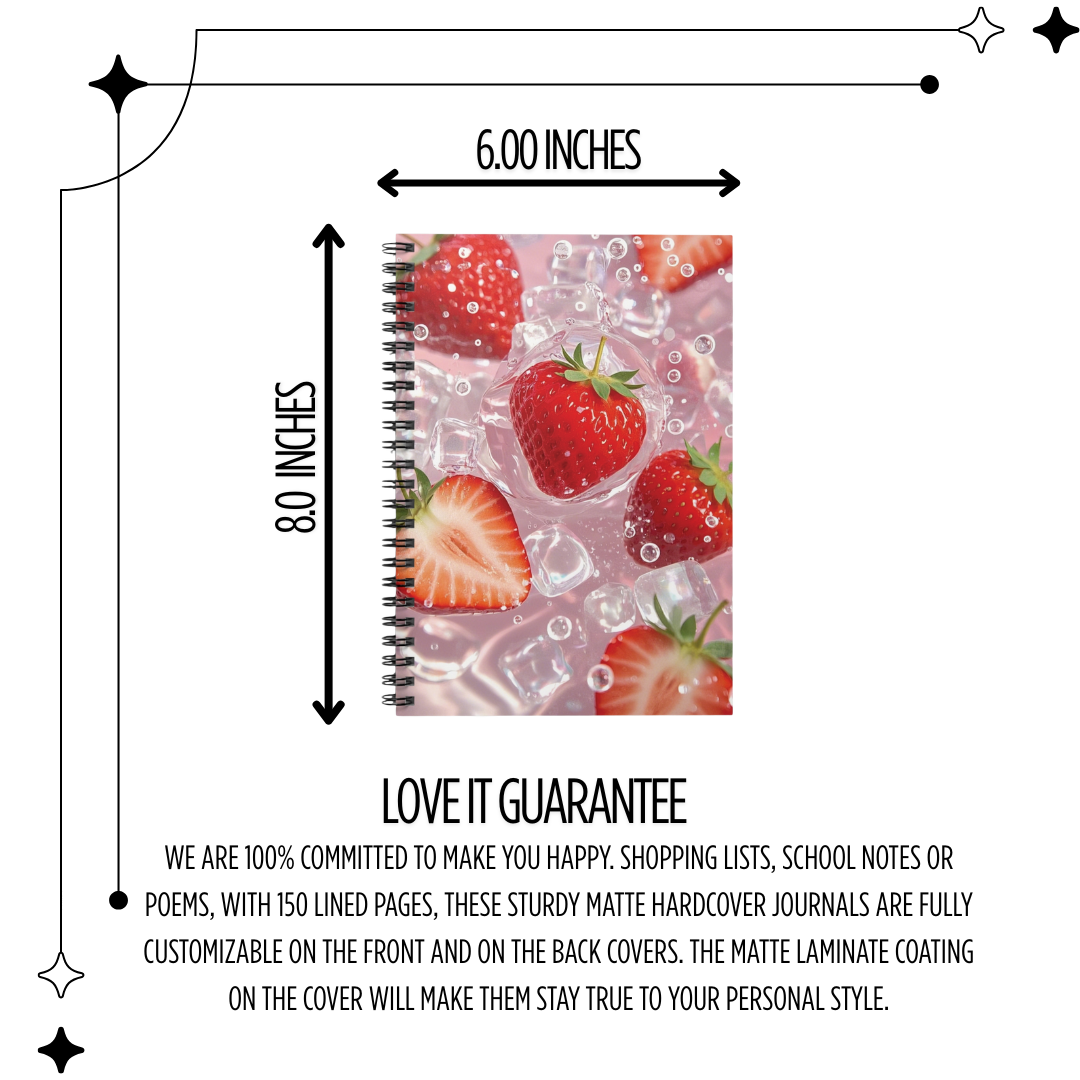 Fresh Strawberry Splash Notebook | Juicy Fruit Aesthetic Ruled Journal