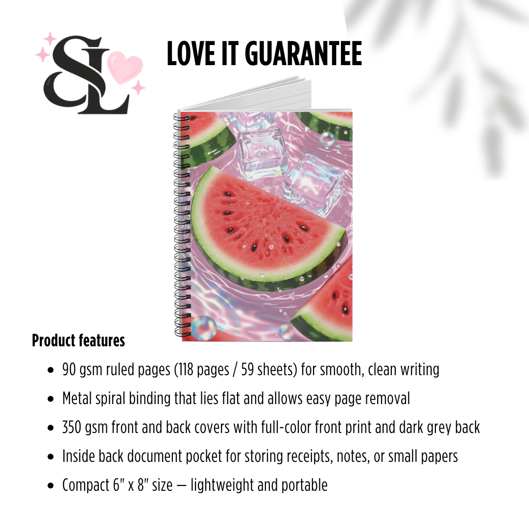 Fresh Watermelon Splash Notebook | Juicy Fruit Aesthetic Ruled Journal