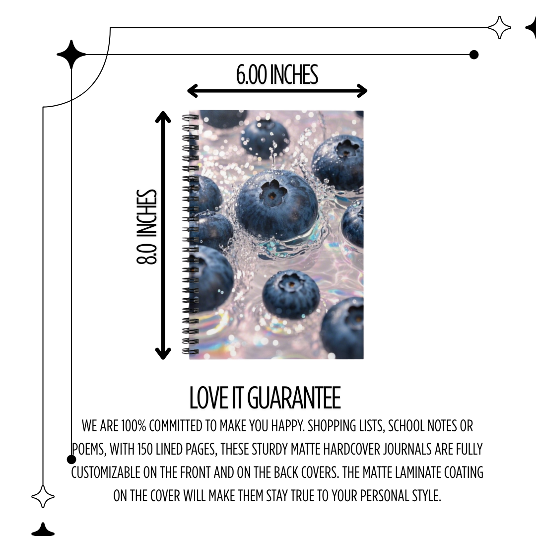 Blueberry Splash Notebook | Fresh Fruit Aesthetic Ruled Journal