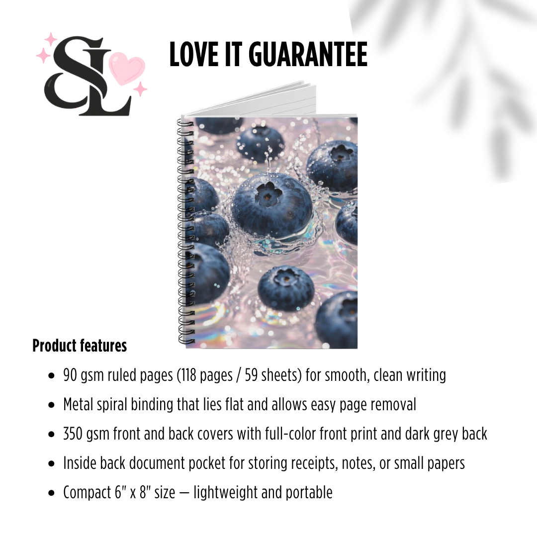 Blueberry Splash Notebook | Fresh Fruit Aesthetic Ruled Journal