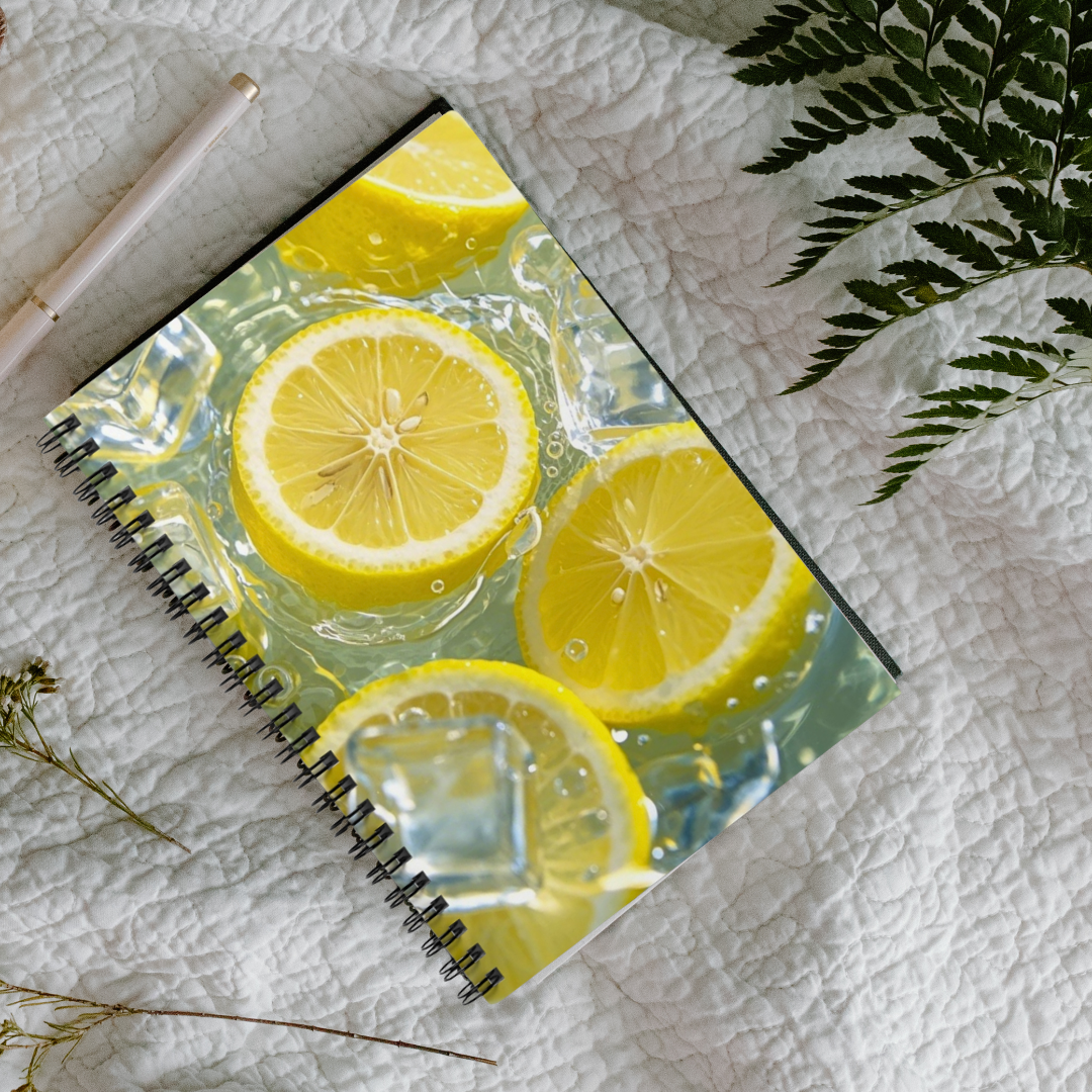 Fresh Lemon Splash Notebook | Citrus Fruit Aesthetic Ruled Journal