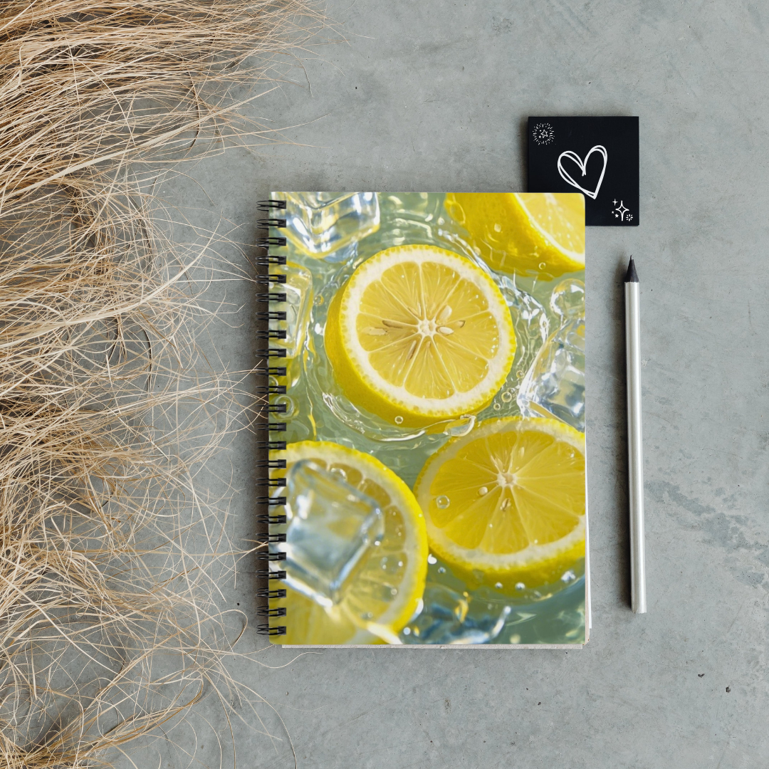 Fresh Lemon Splash Notebook | Citrus Fruit Aesthetic Ruled Journal