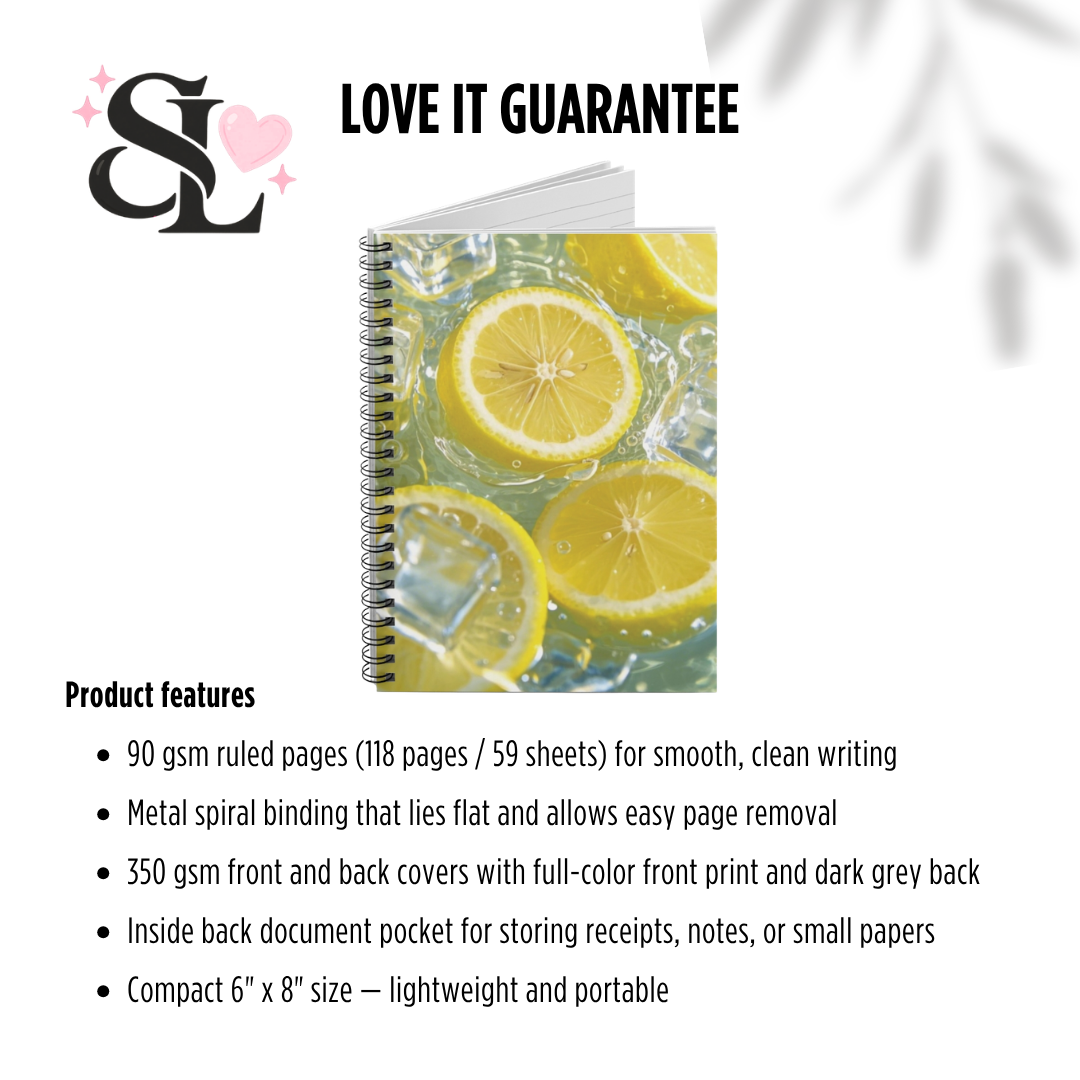 Fresh Lemon Splash Notebook | Citrus Fruit Aesthetic Ruled Journal