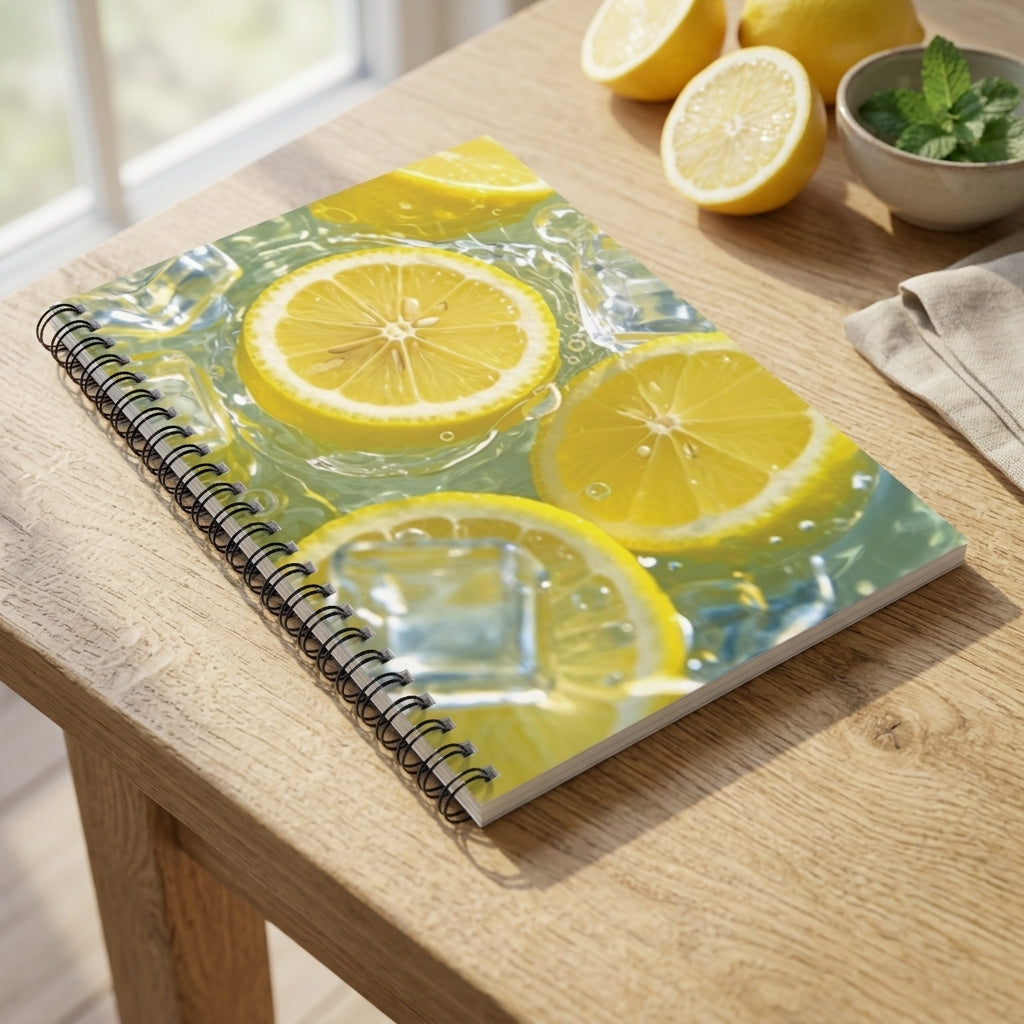 Fresh Lemon Splash Notebook | Citrus Fruit Aesthetic Ruled Journal